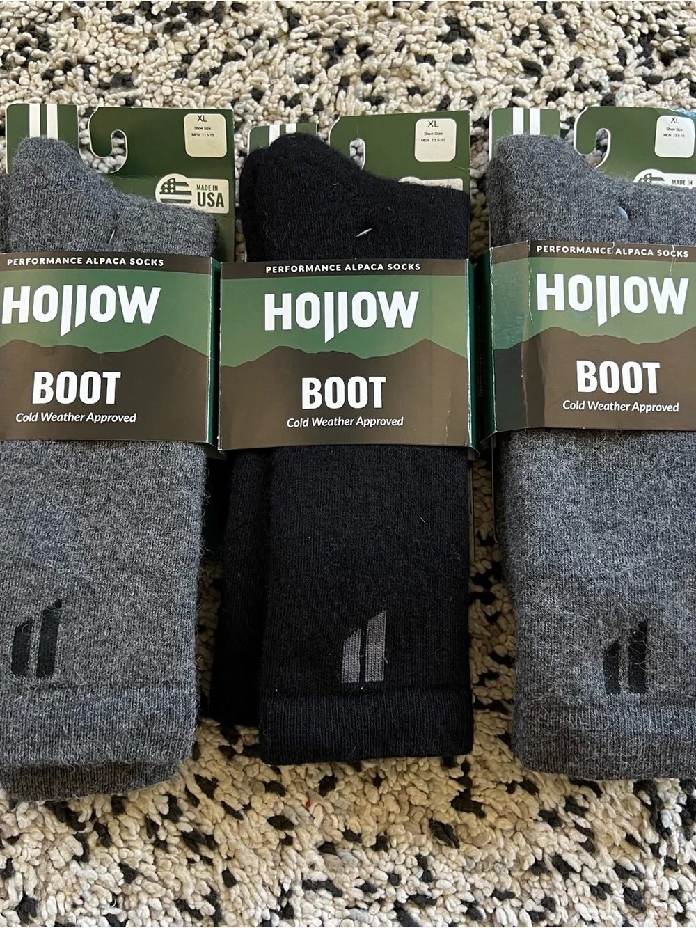Hollow Alpaca Socks Boot Lot of 3 Pair Grey Black Size XL